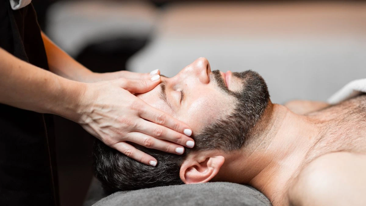 picture of a man getting a facial
