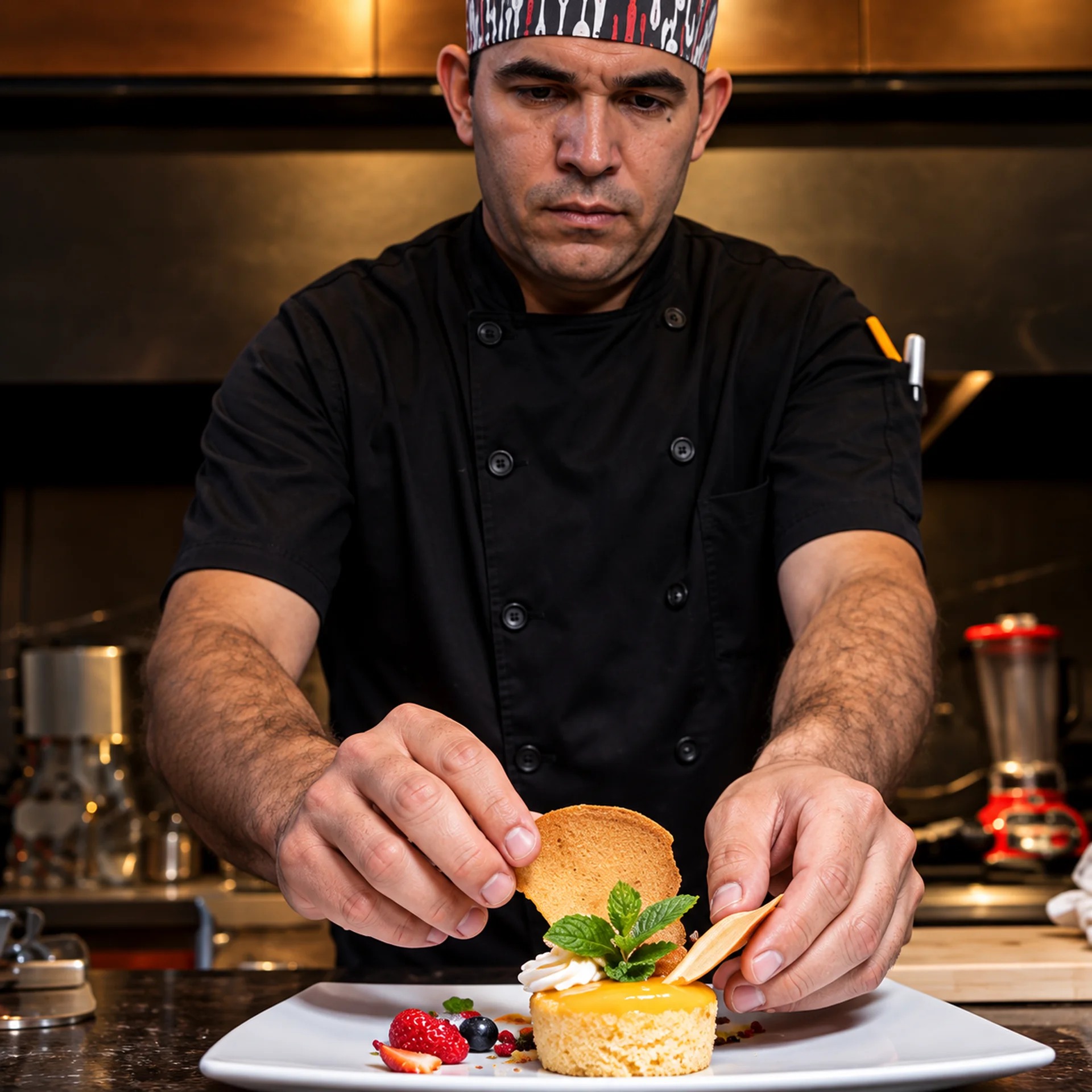 Chef Plating a Citrus Dessert