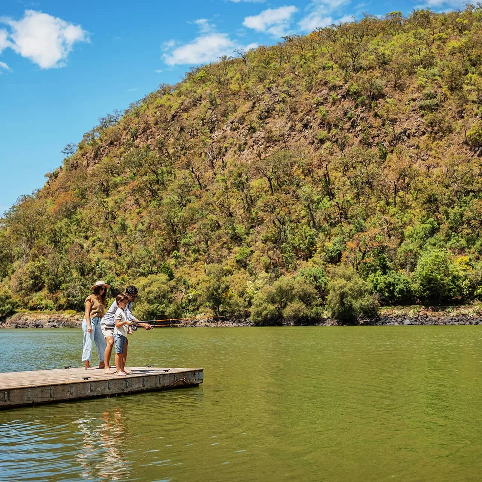 Recreational fishing from the lake dock