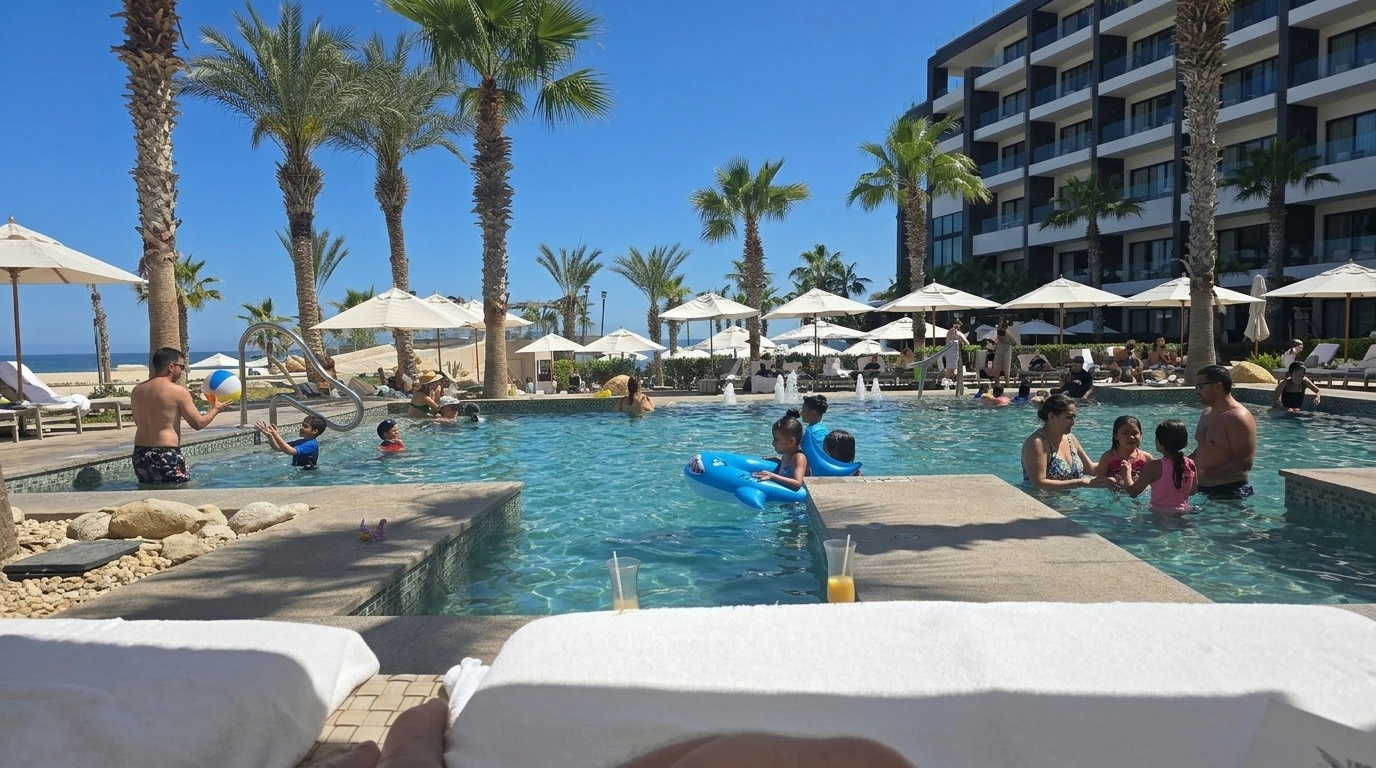 families  playing in the pool