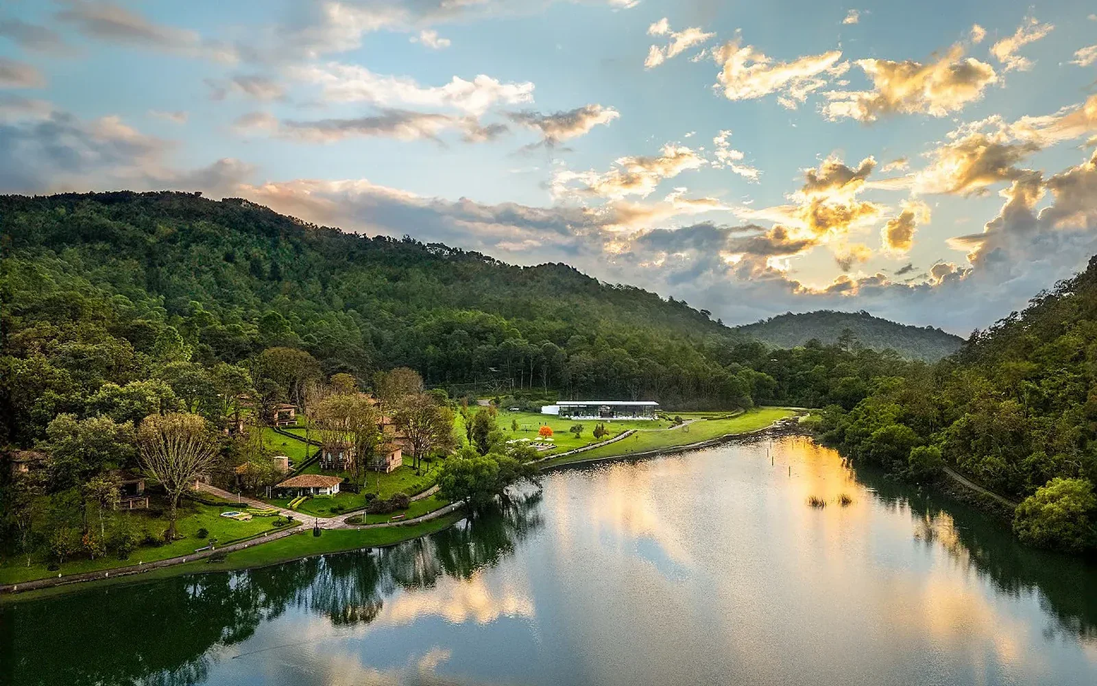 Sunset over Juanacatlán Lake and the surrounding mountains