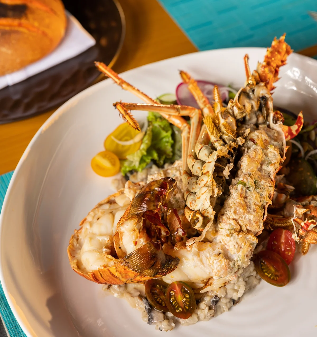 Lemon lobster with risotto and cherry tomatoes at Blanca Blue, Garza Blanca Puerto Vallarta
