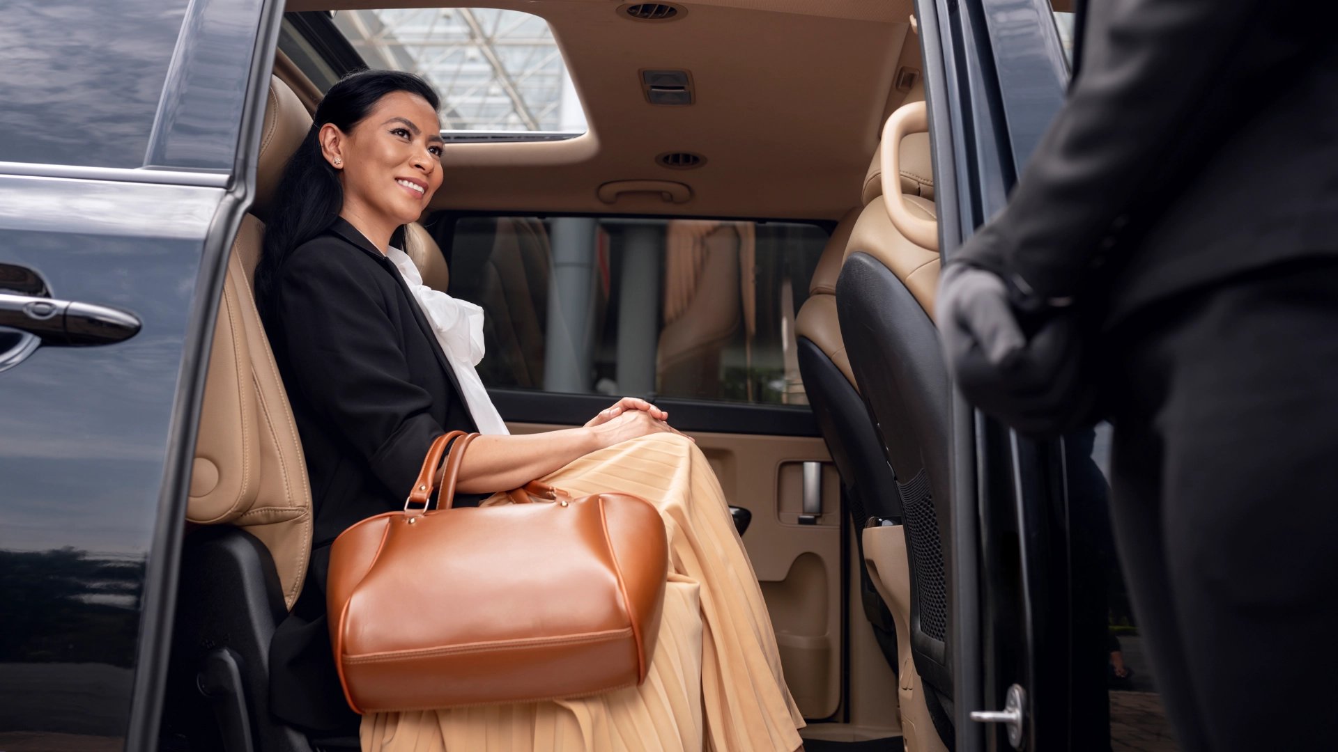 woman in private transportation airport