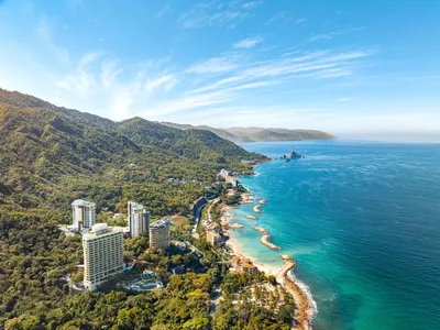 Panoramic view of the Garza Blanca resort property and its facilities overlooking the Pacific Ocean in Puerto Vallarta.