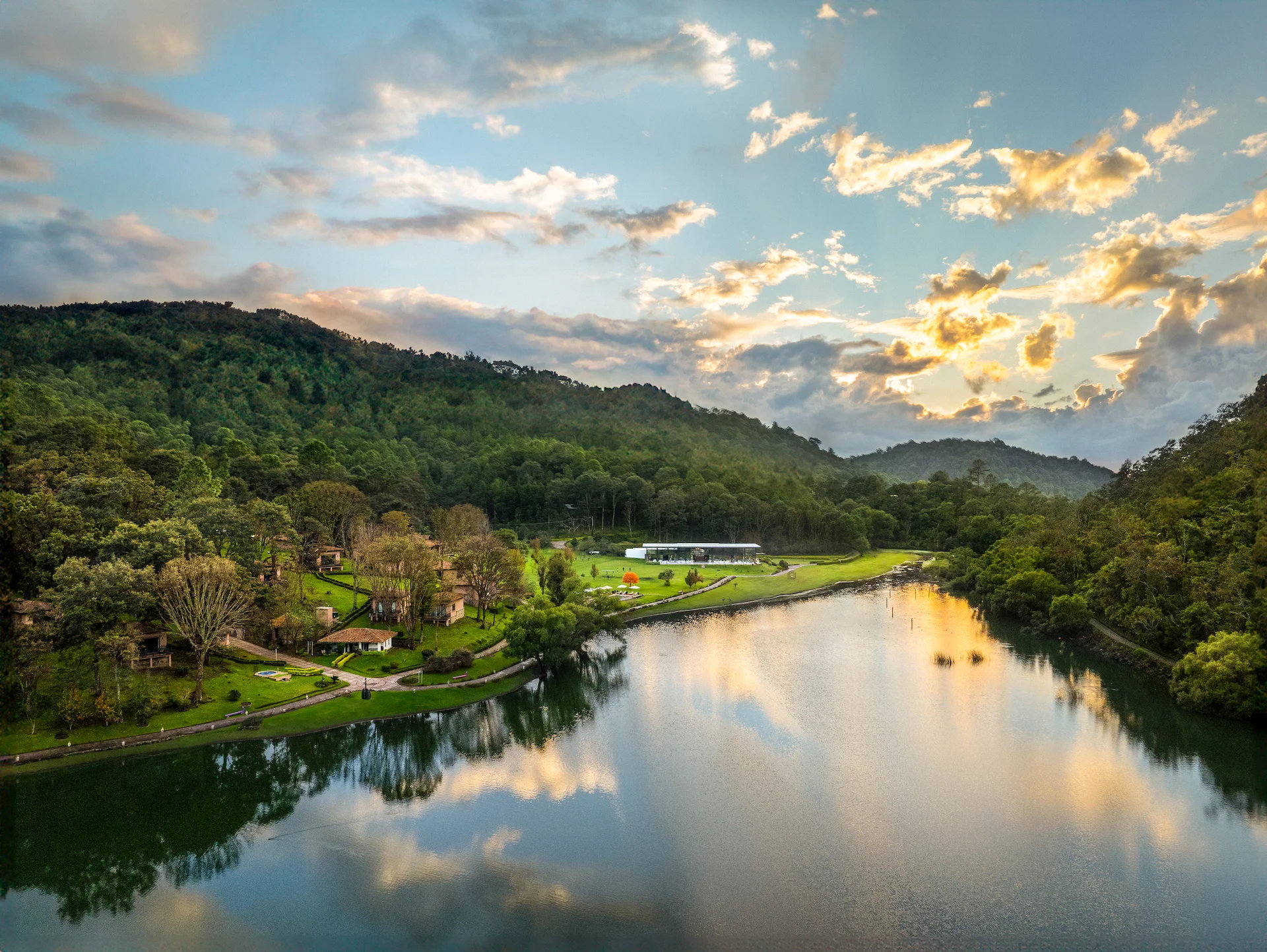Sierra Lago Resort & Spa - Aerial view of Lake Juanacatlan and the resort at sunset