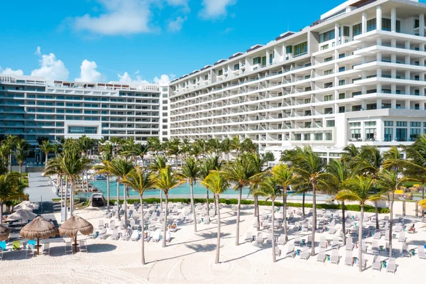 front view of garza blanca cancun beach pools and property