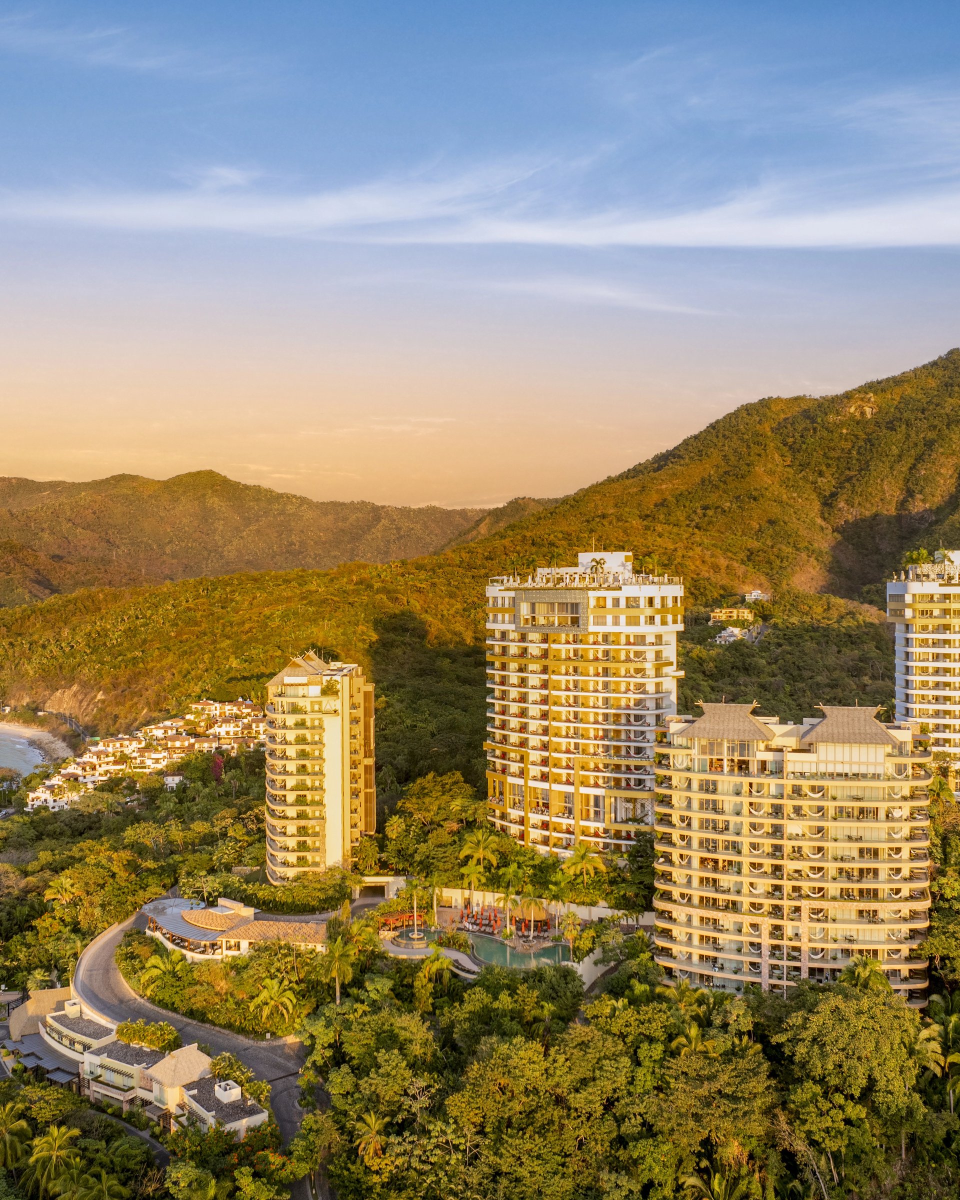 garza blanca vallarta aerial panoramic sunset
