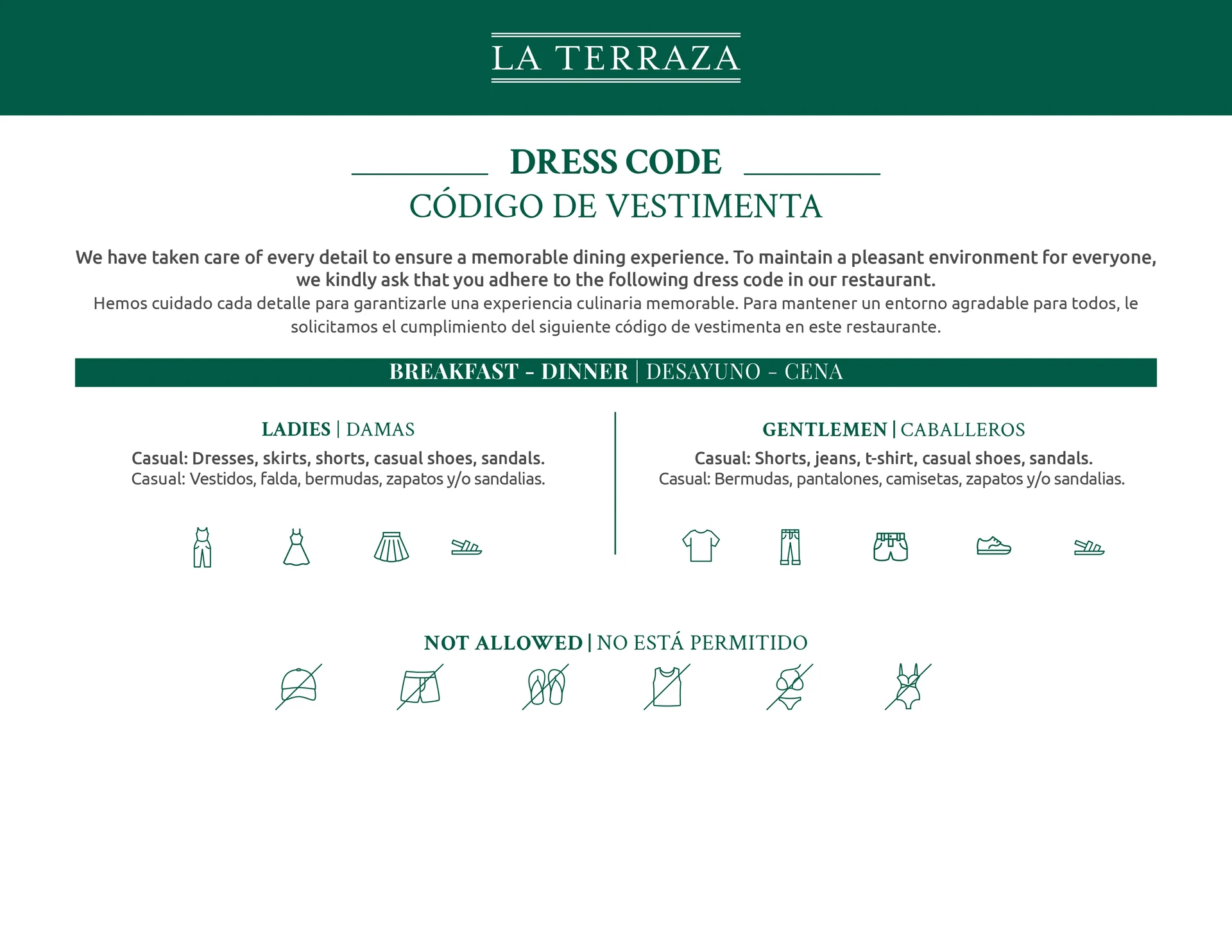 Dress code - La Terraza, Sierra Lago Resort