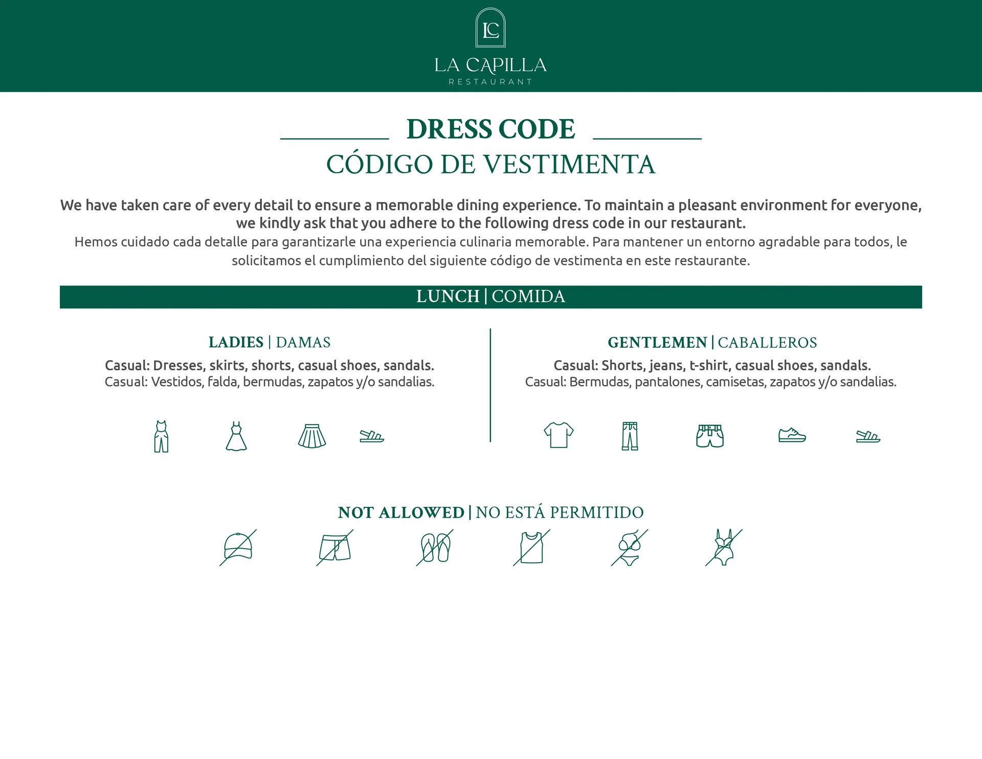 Dress code - La Capilla, Sierra Lago Resort