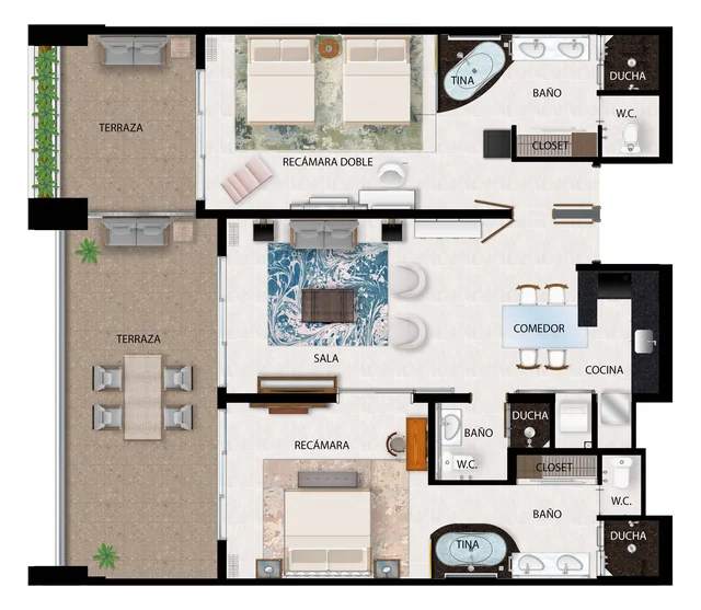 two bedroom suite ocean garden view floor plan