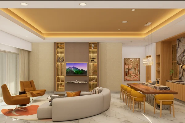 Living and dining area in the Sanctuary Three Bedroom Grand Penthouse