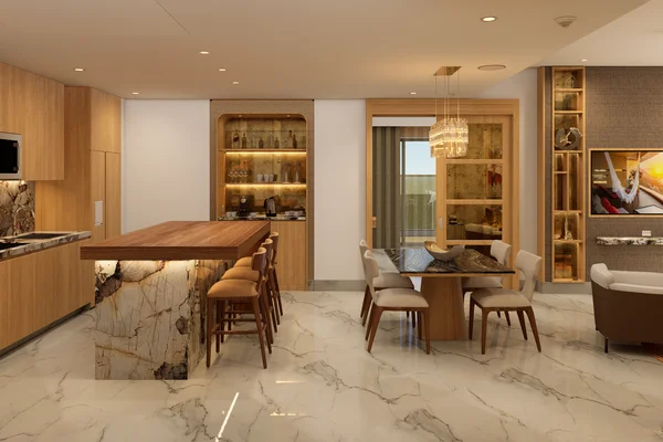 Kitchen and dining area in the Sanctuary Two Bedroom Corner Suite