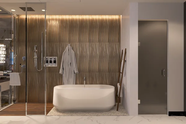 Deluxe Room bathroom with waterfall shower at Sanctuary Puerto Vallarta
