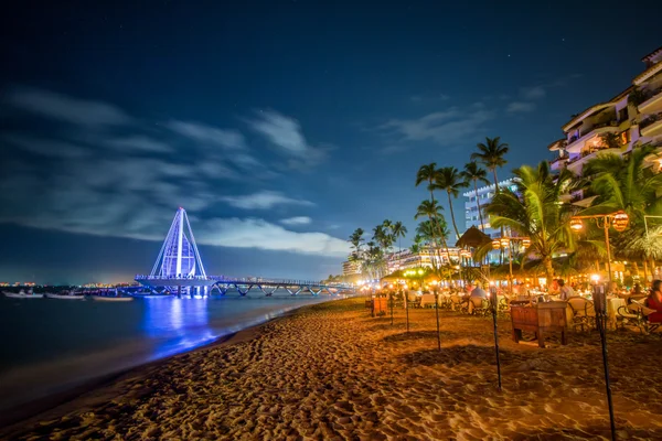 Puerto-Vallarta-Pier-at-Night,-Mexico
