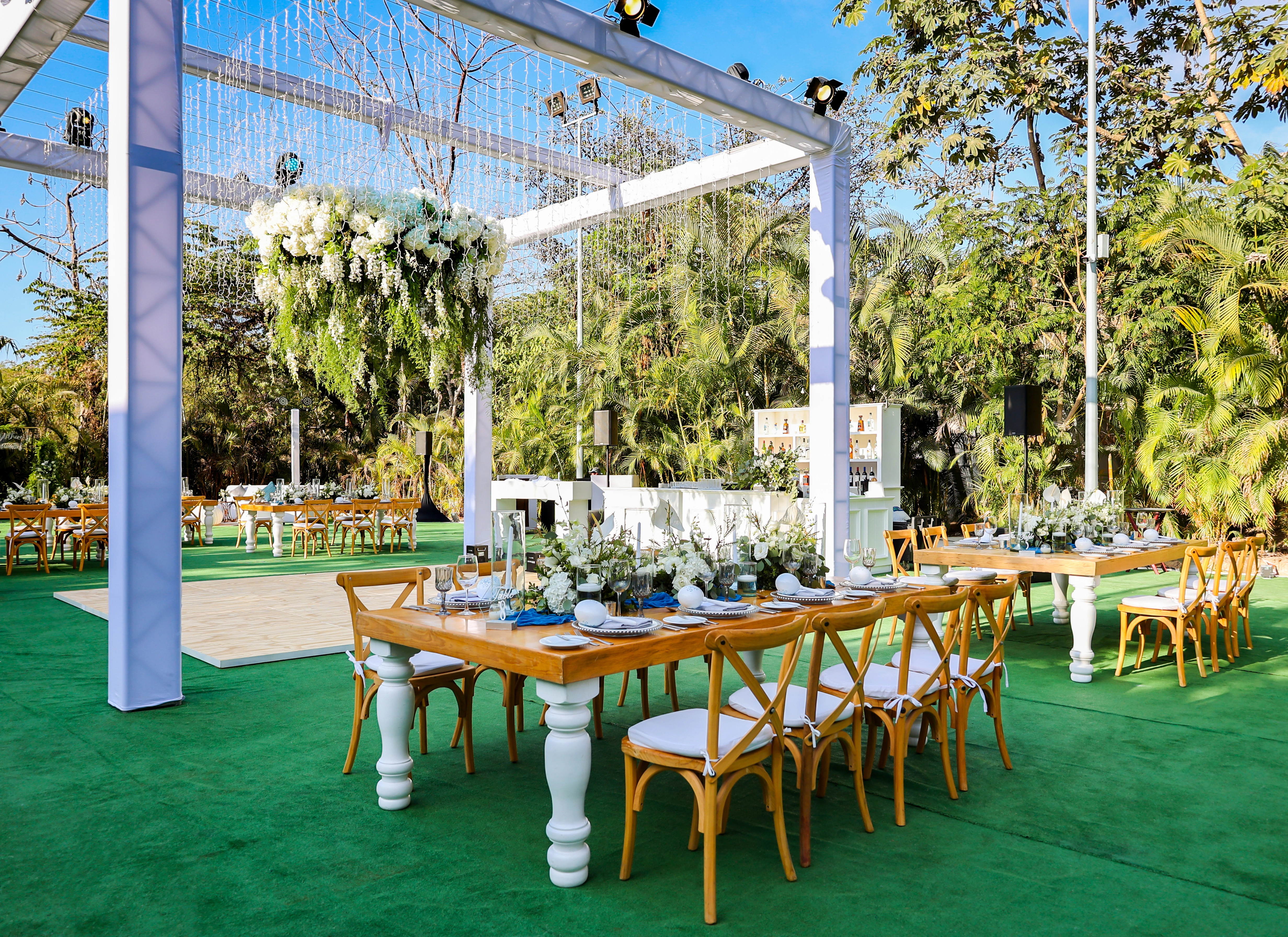 Beautiful wedding venue around trees, and beachfront view