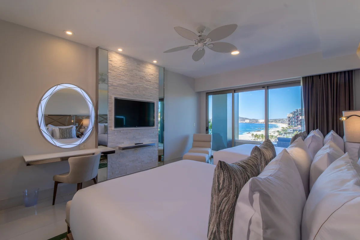 Three Bedroom Suite bedroom with ocean views at Garza Blanca Los Cabos