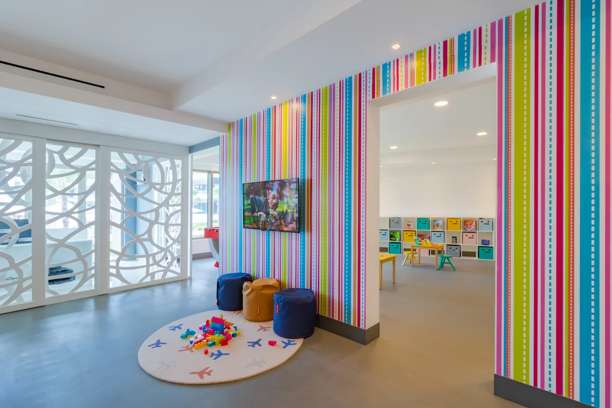 Kids’ Club playroom with striped walls at Garza Blanca Los Cabos