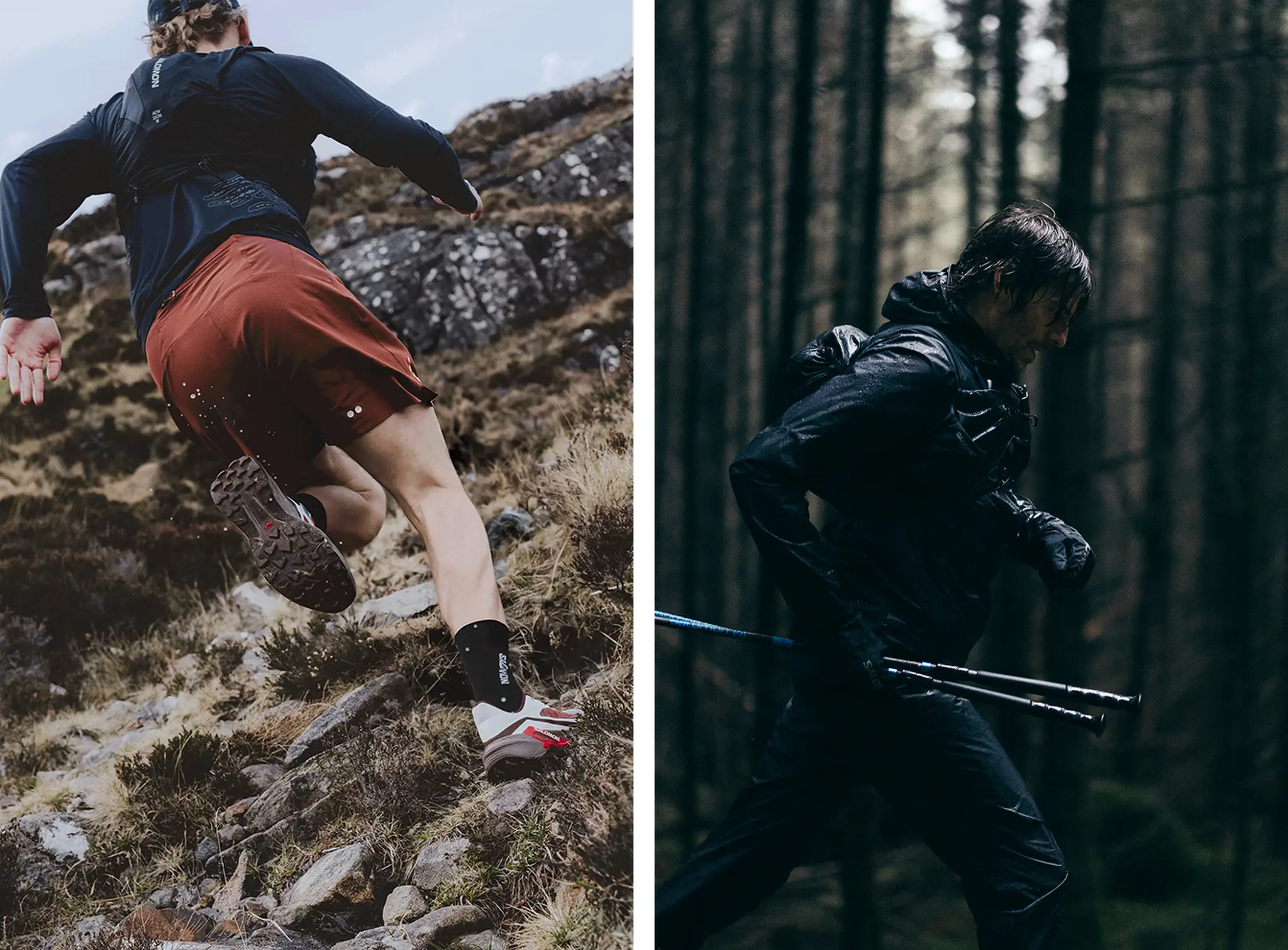 Två bilder i en med två trail löpare