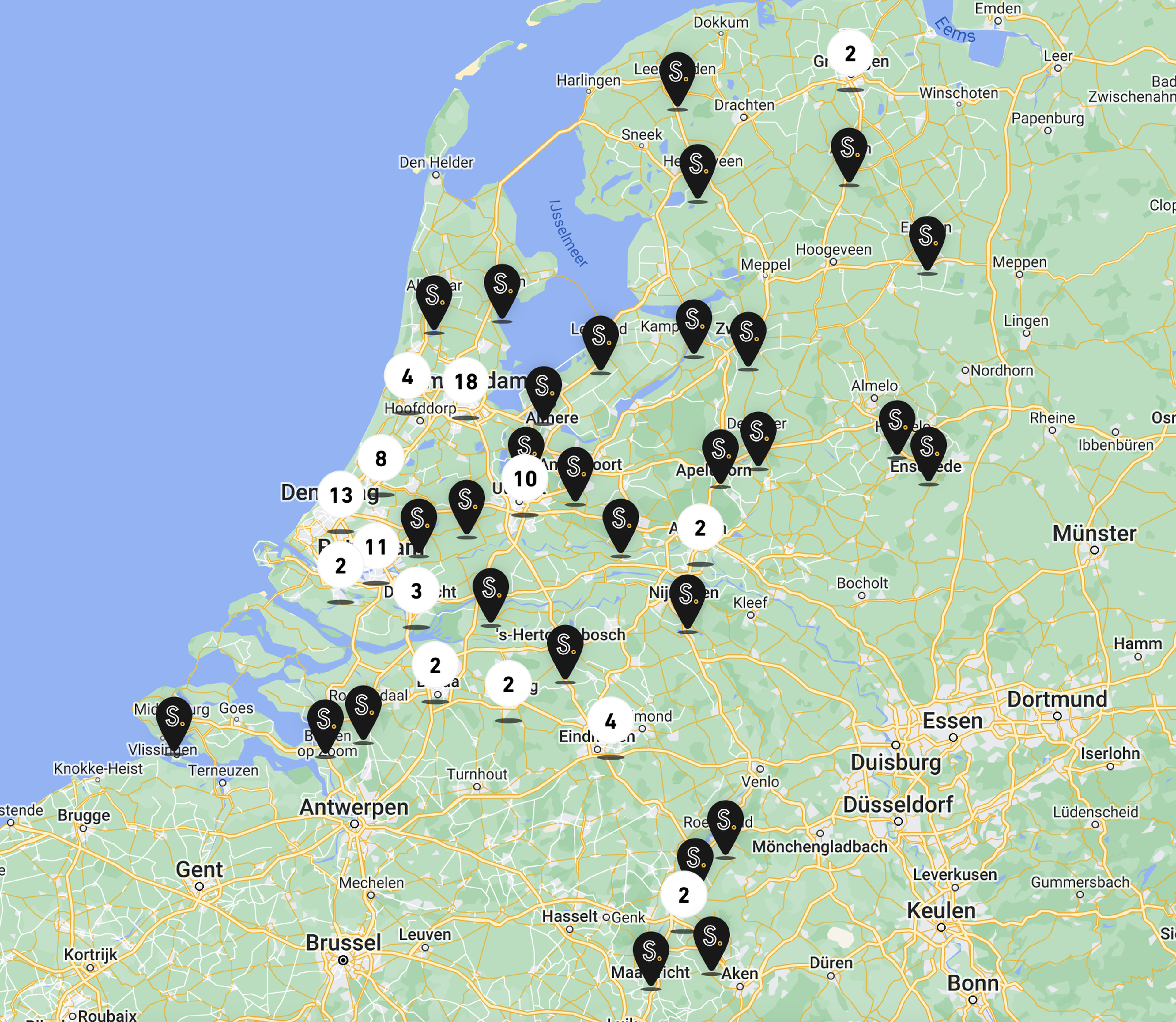 Clubs per locatie