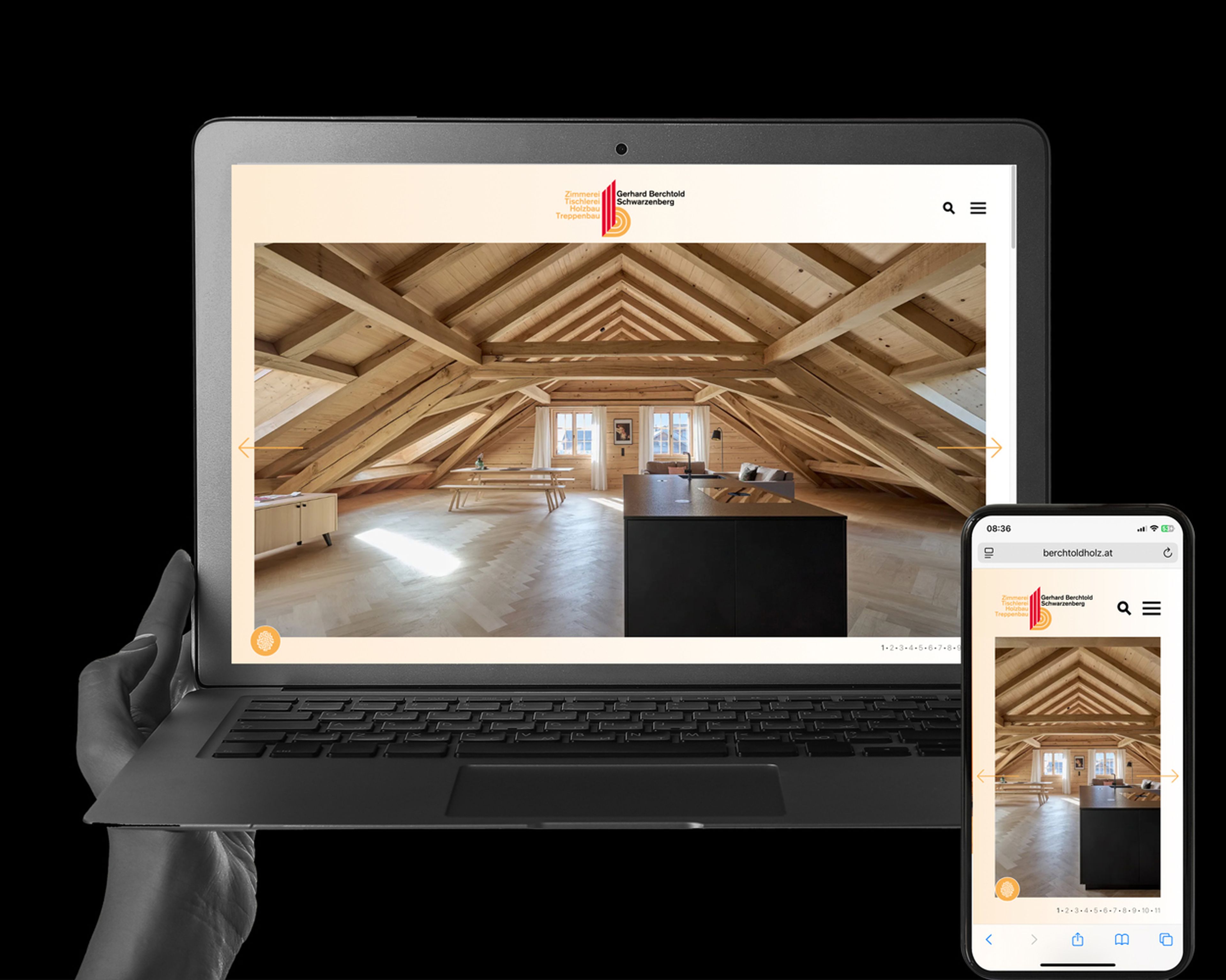 Für die Zimmerei Berchtold Schwarzenberg entstand eine moderne Website mit klarer Struktur und intuitiver Navigation. Großzügige Bildflächen und eine reduzierte Gestaltung rücken die Qualität der Holzbauten in den Fokus und sorgen für einen authentischen, nutzerfreundlichen Webauftritt.