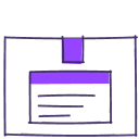 Purple and black illustration of a cardboard box with a label or document attached.