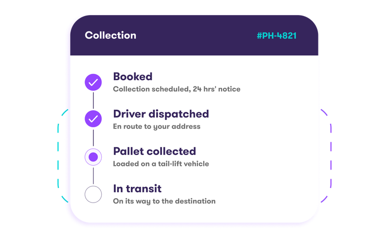 Icon of a collection tracker showing a pallet collected and in transit.