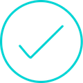 A turquoise checkmark inside a circle on a transparent background, indicating completion or approval.