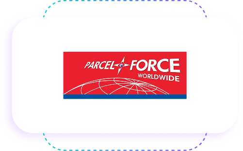 ParcelForce Worldwide logo with a red background, white text, and a stylized globe.