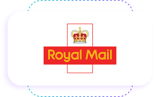Royal Mail logo featuring a crown above red and yellow text on a white background.