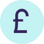 A blue circle with a dark pound symbol (£) in the center, representing currency.