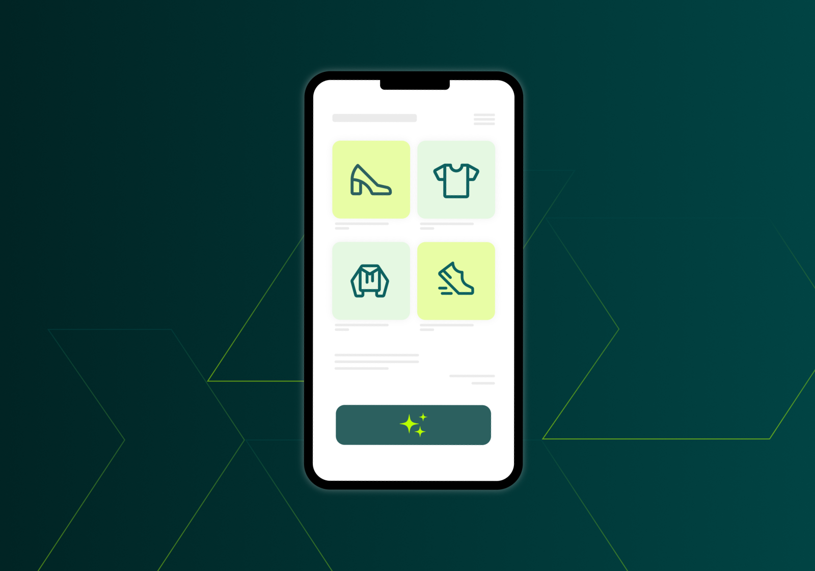 Phone with AI button and images of e-commerce shopping platform