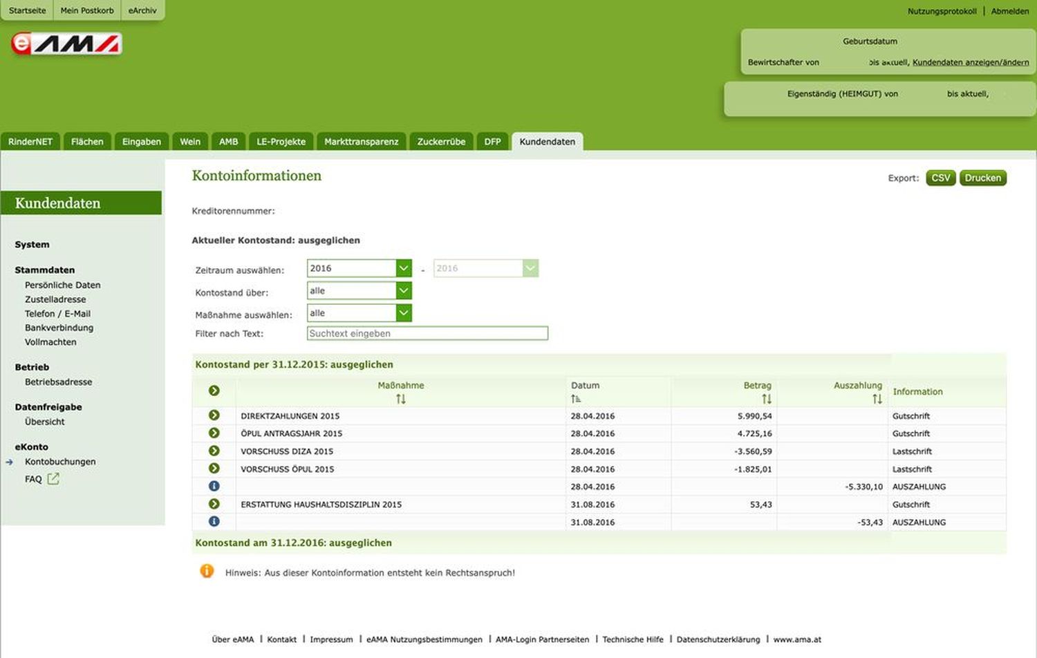 eAMA-Kontoinfo