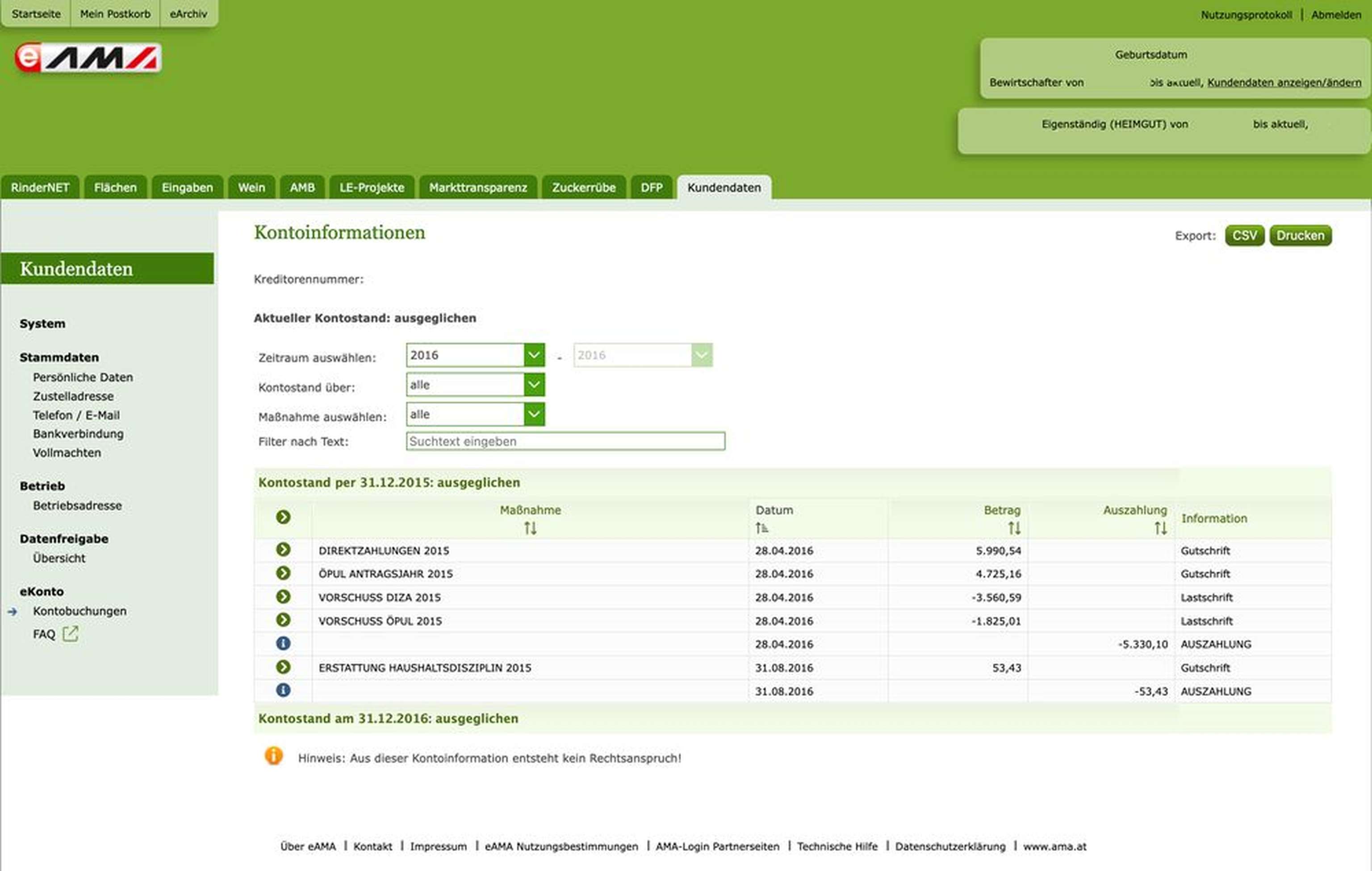 eAMA-Kontoinfo