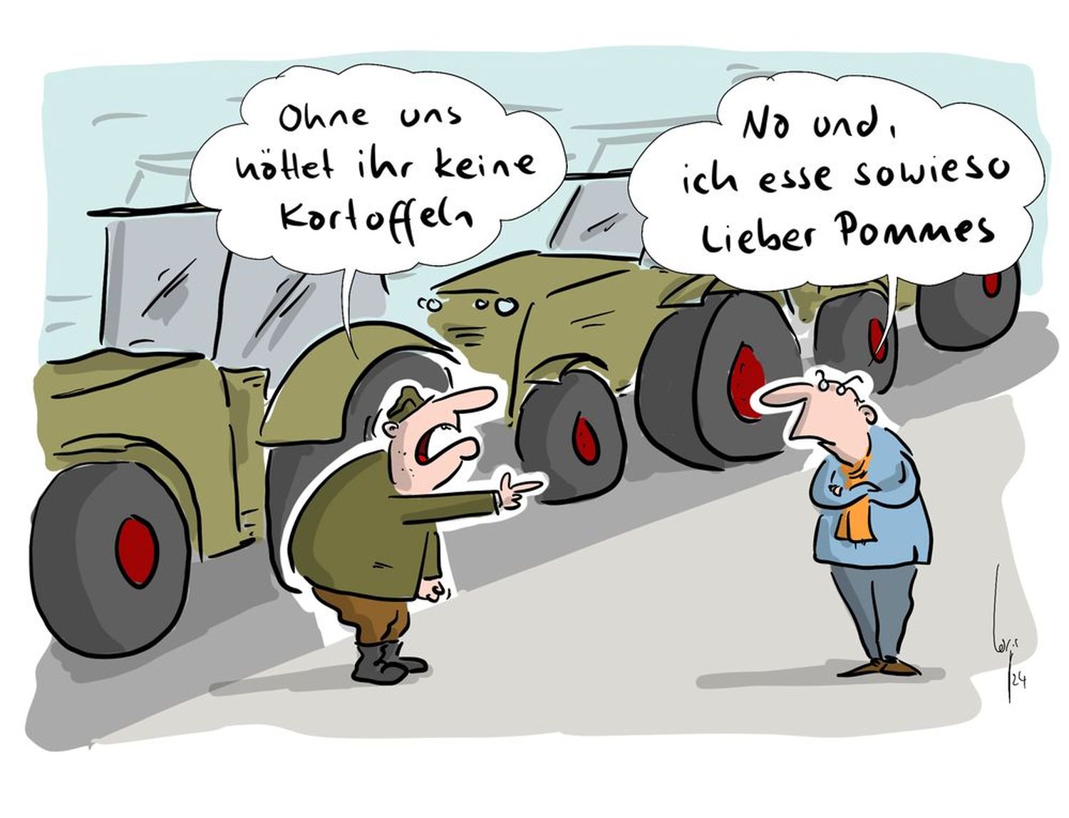 Der Cartoon erinnert an die verdrehte Logik von Einschränkungen und Verboten beim Pflanzenschutz.