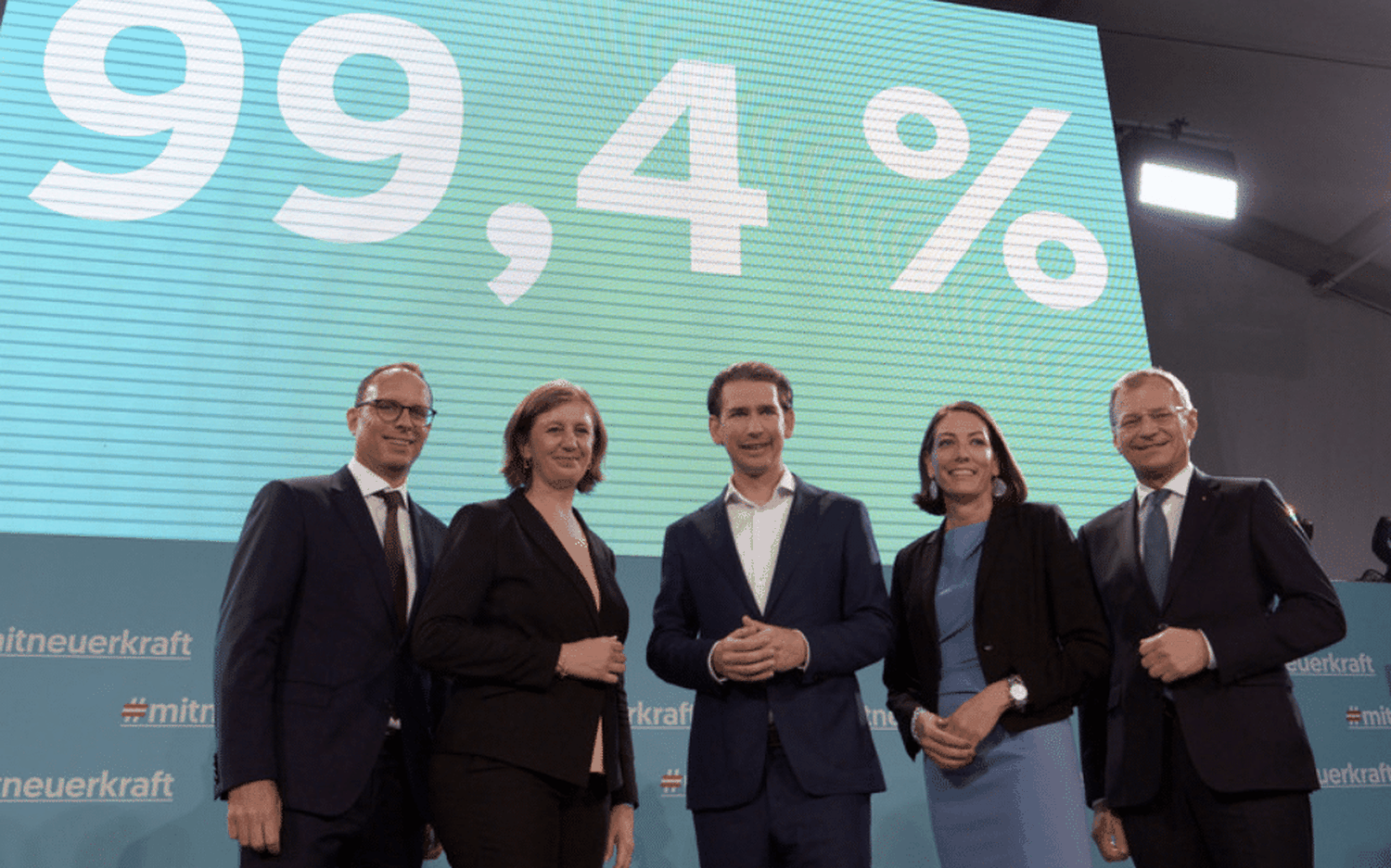 Mit 99,4 % fuhr Sebastian Kurz einen senasationellen Erfolg ein. FOTO: Herbert Pfarrhofer/APA Picture Desk.com