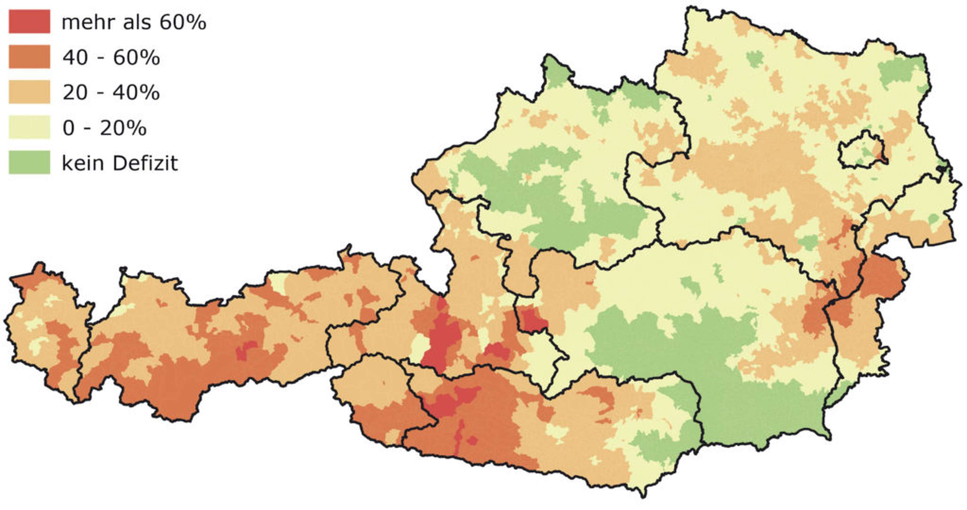 Niederschlagsdefizit von 1. Jänner bis 19. März 2023 im zehnjährigen Niederschlagsmittel seit 2013.
