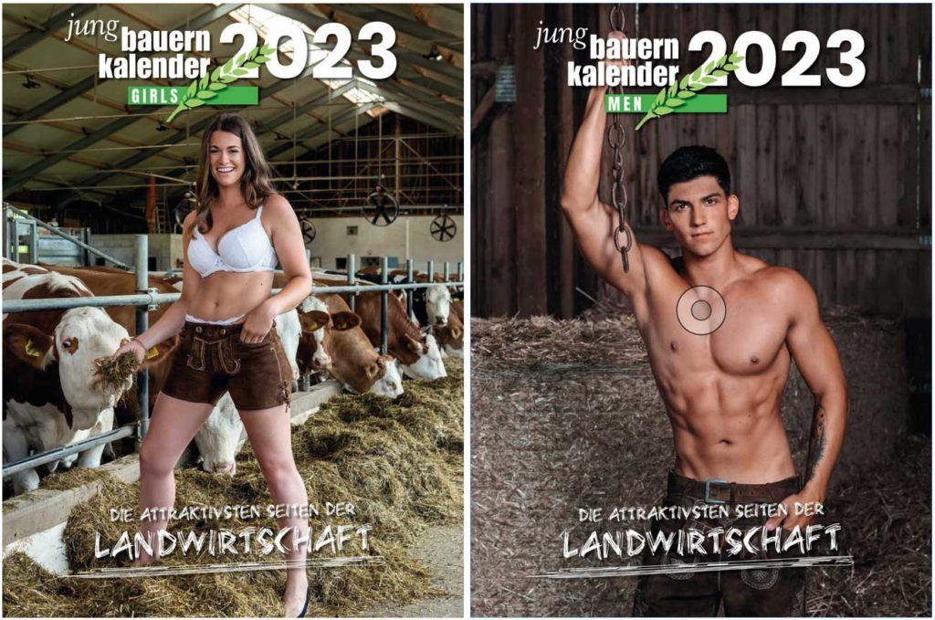 Die Cover der Girls und Men Edition des Jungbauernkalenders 2023