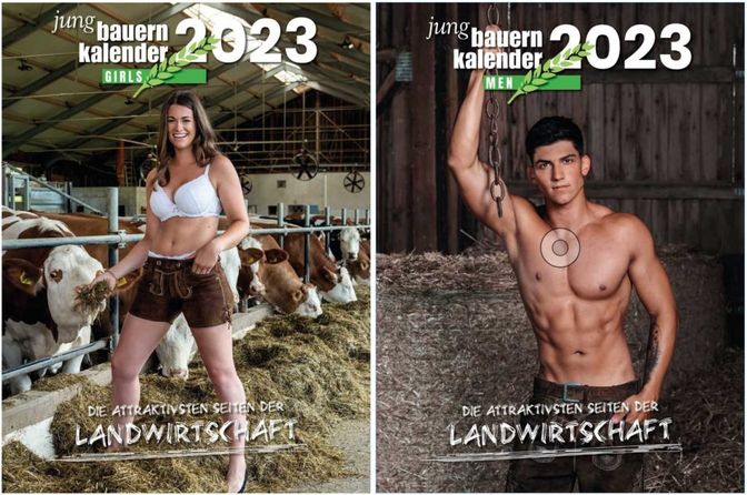 Die Cover der Girls und Men Edition des Jungbauernkalenders 2023