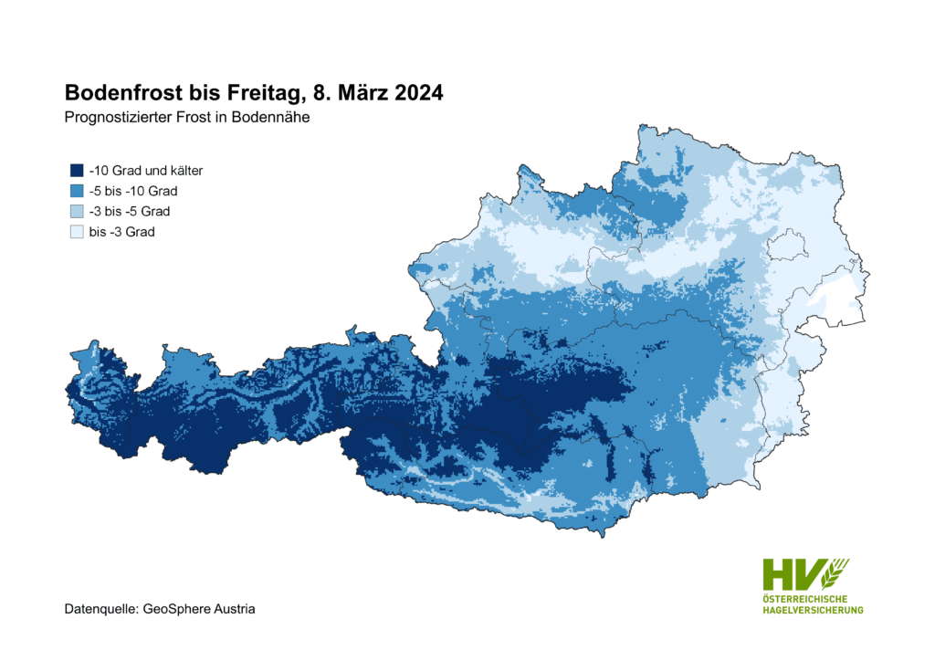 Österreichweite Bodenfrost-Prognose für Freitag, 8. März