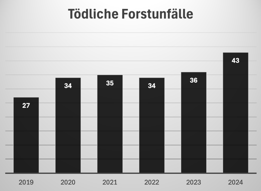 Tödliche Forstunfälle von 2019 bis 2024; Quelle: KFV; Grafik: BZ/Stockinger