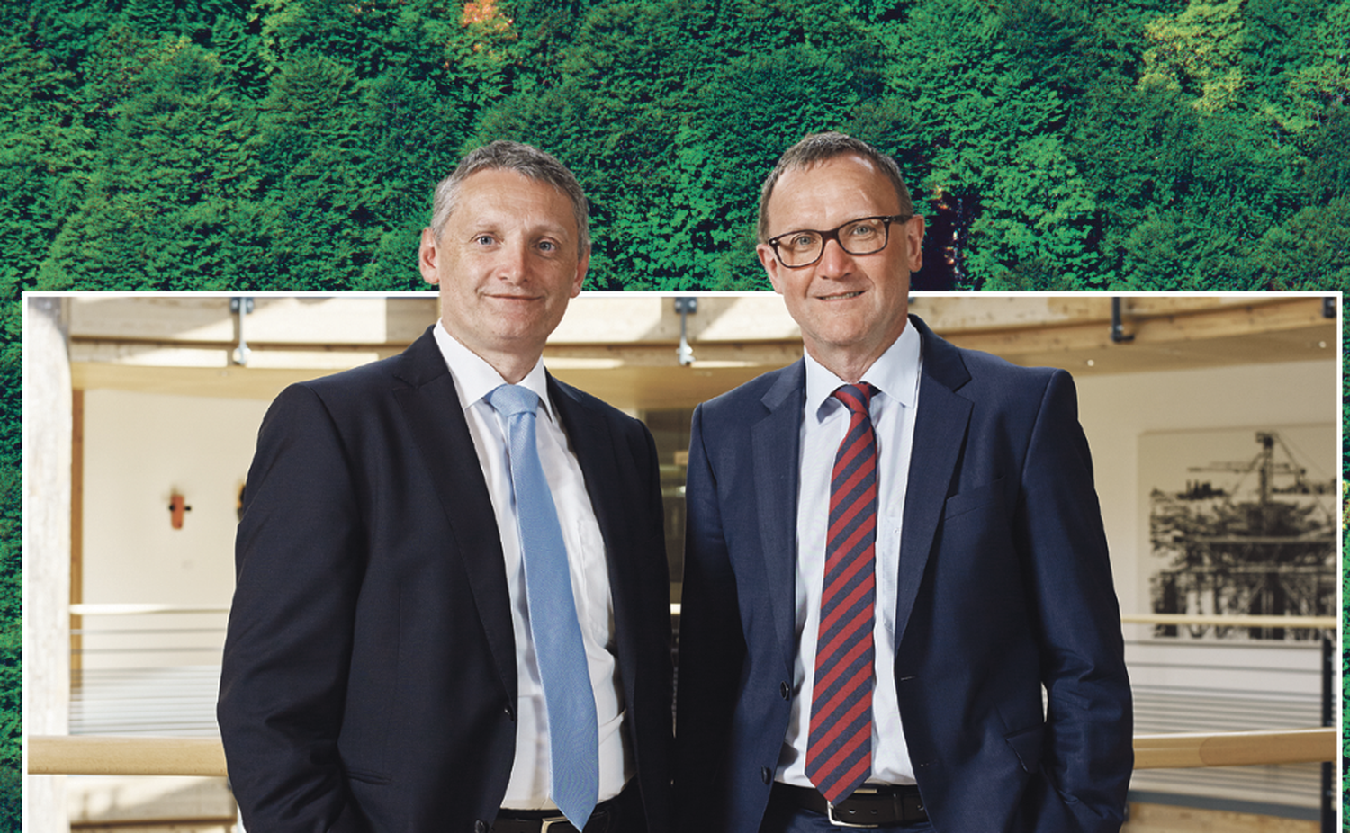 Rudolf Freidhager, im Bild oben rechts, geht in Pension, Neo-Vorstandssprecher Georg Schöppl bleibt zumindest bis 2027. Fotos: Bundesforste (2); Retusche BZ/Merl