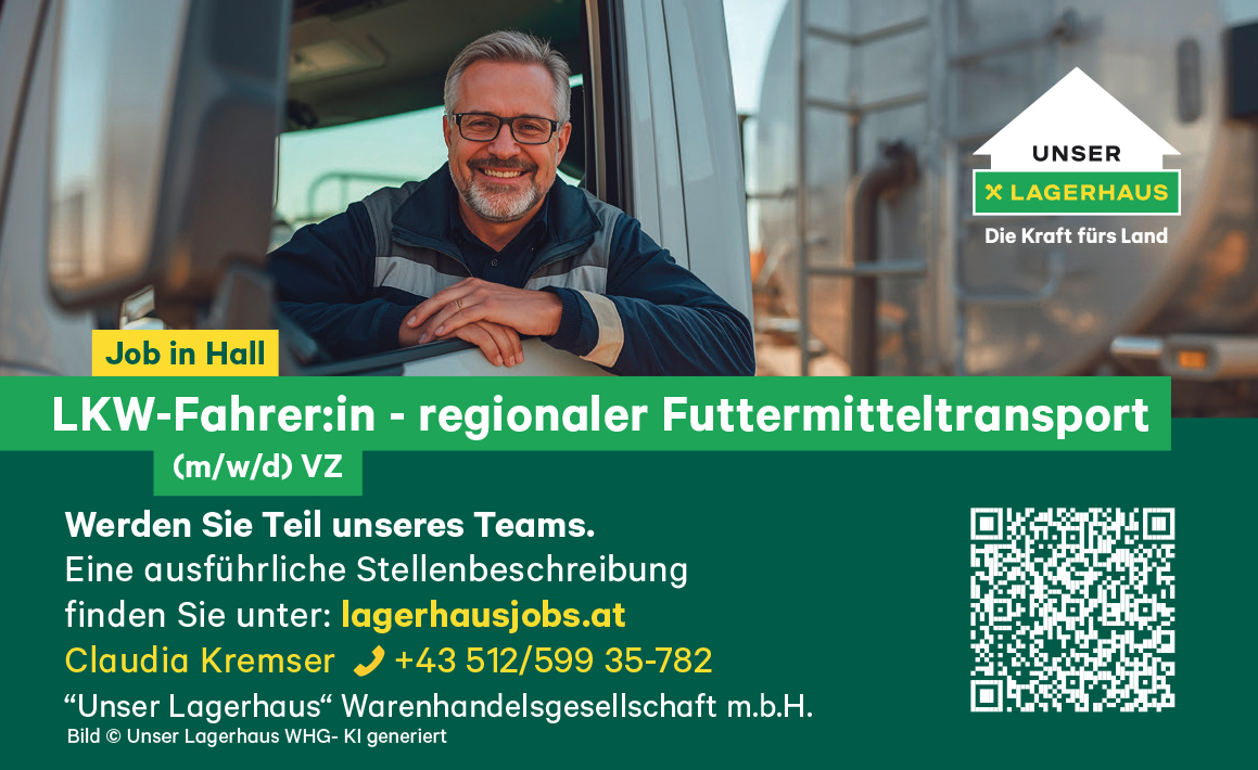 Bild von Anzeige: Job in Hall – LKW-Fahrer/in regionaler Futtermitteltransport (m/w/d)