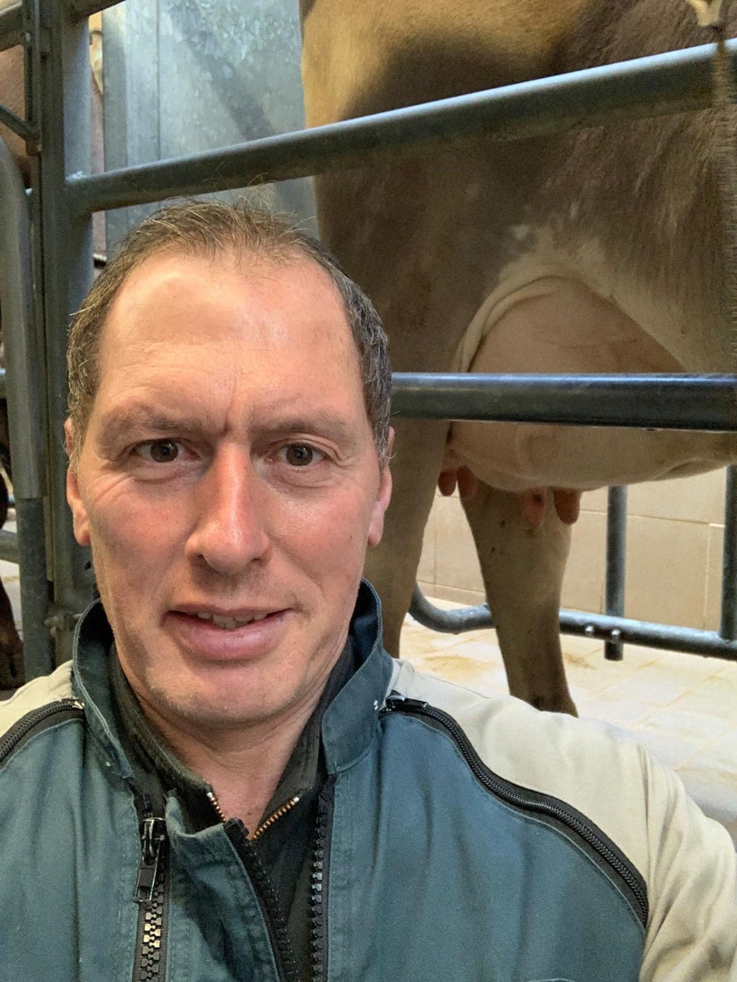 Josef Moosbrugger kann derzeit am ehesten bei der Routinearbeit in seinem Kuhstall abschalten. Foto: Selfie