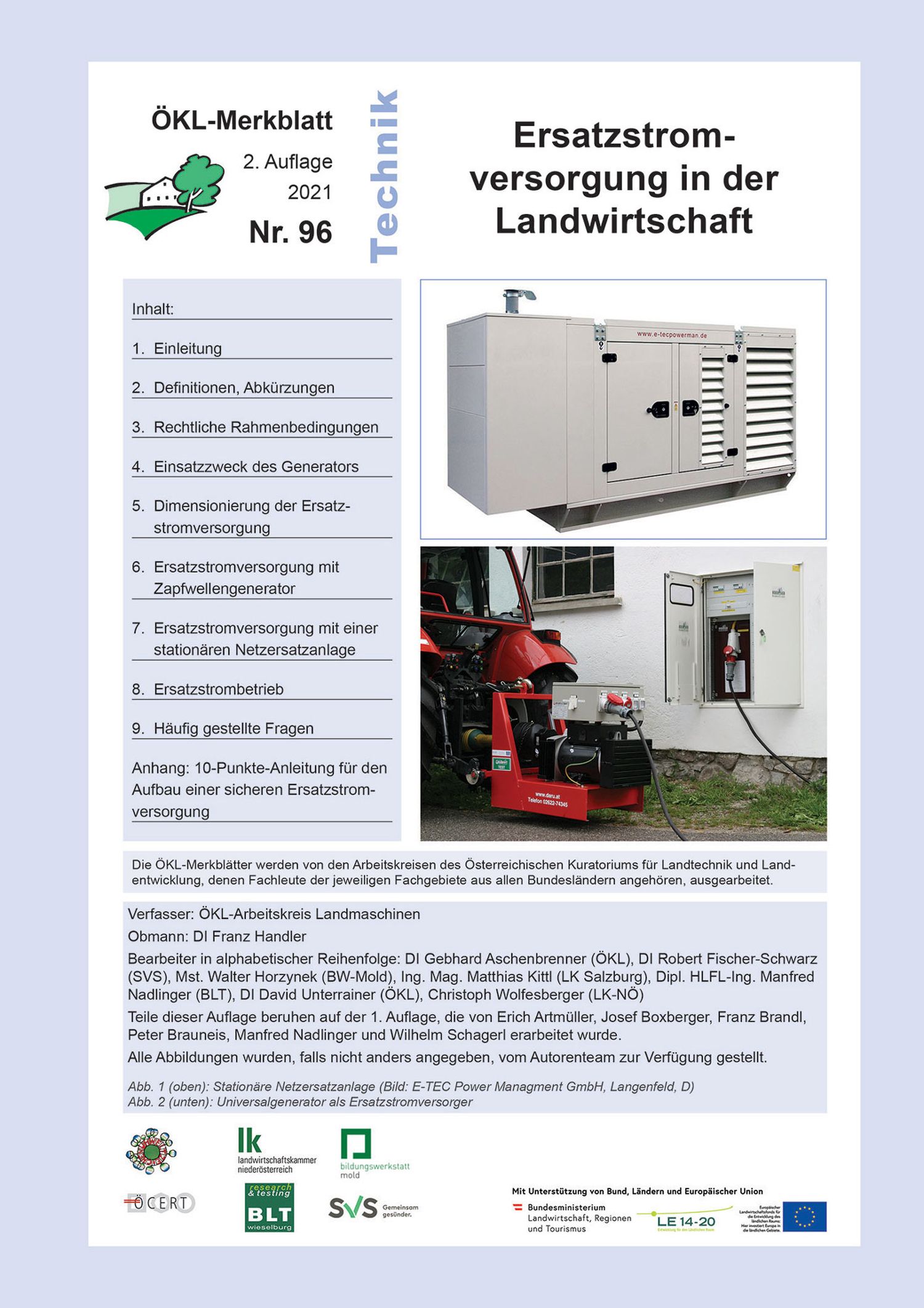 Das Merkblatt “Ersatzstromversorgung in der Landwirtschaft”