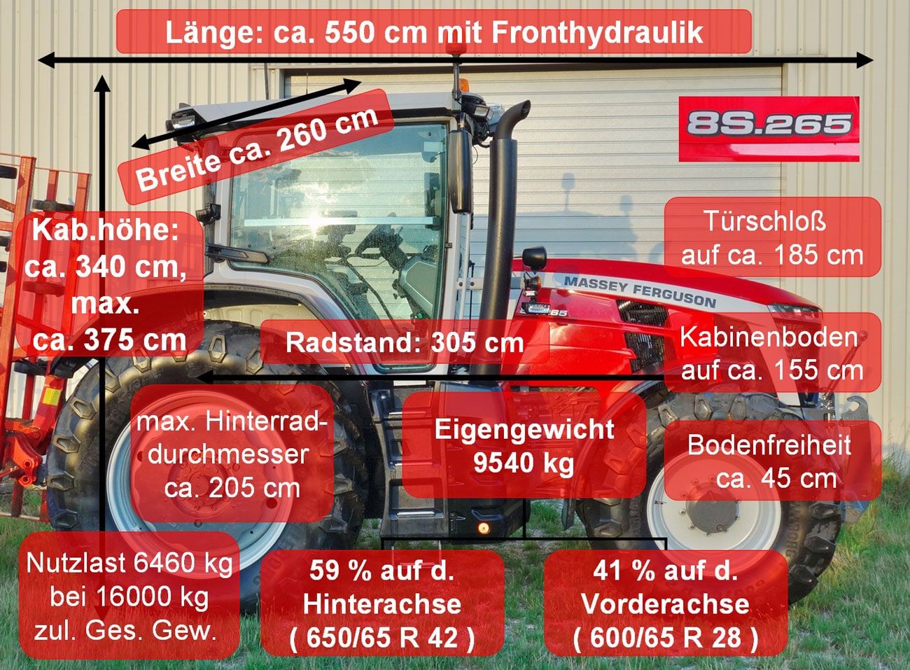 MF 8S 265 Masze Daten Graphik