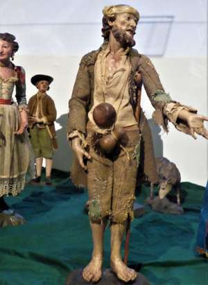 Im Gegensatz zu unseren Tiroler Krippen gibt es bei der Genueser Krippe und bei Krippen in Norditalien den Bettler als zentrale Gestalt vor der Krippe.