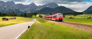 Karwendel Panorama With Modern Train Near Mittenwald, Bavaria, Germany