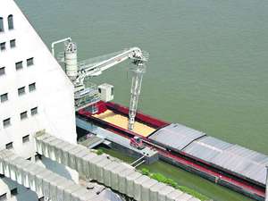 Schiff mit Soja wird entladen