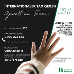 Notrufnummern bei Gewalt an Frauen.