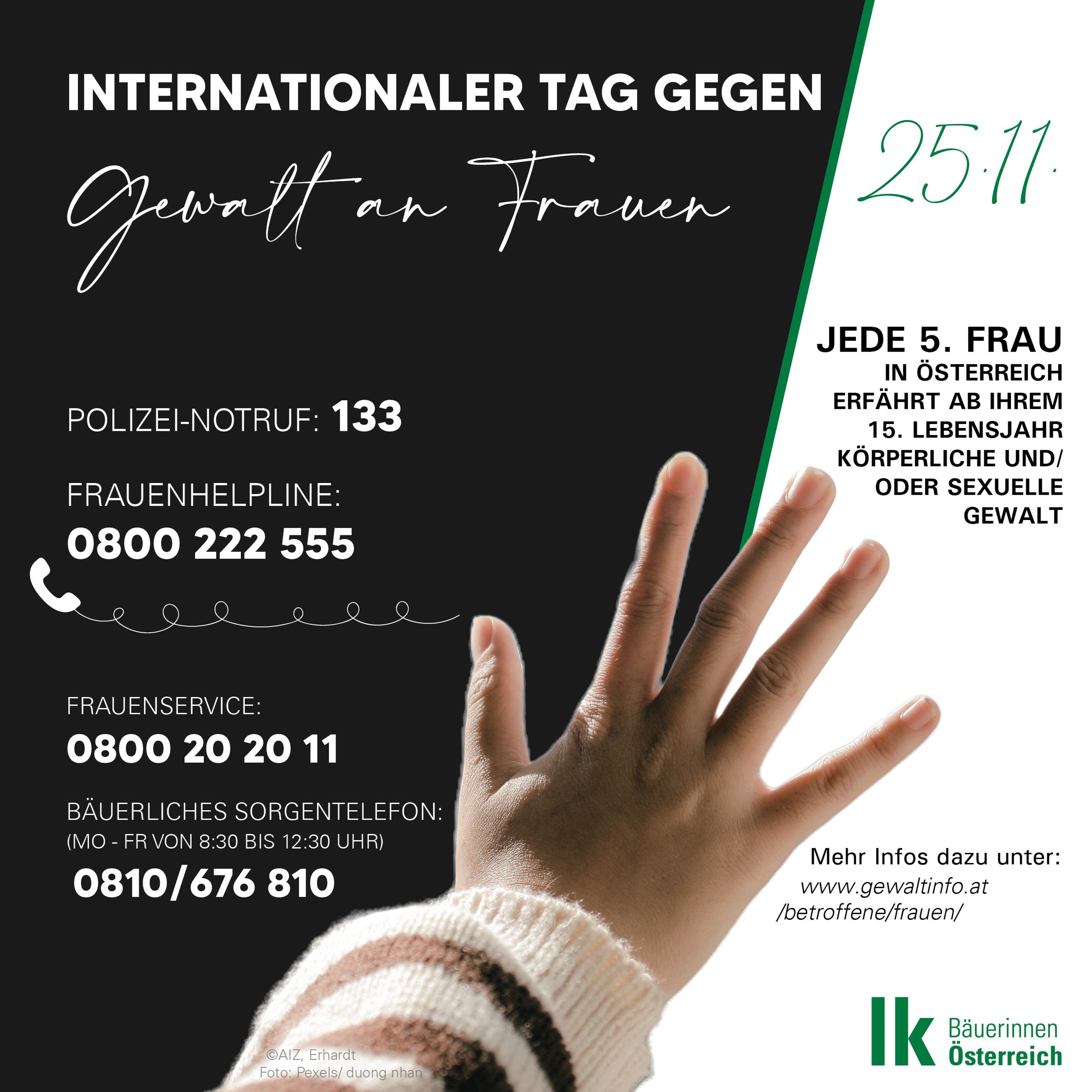 Notrufnummern bei Gewalt an Frauen.
